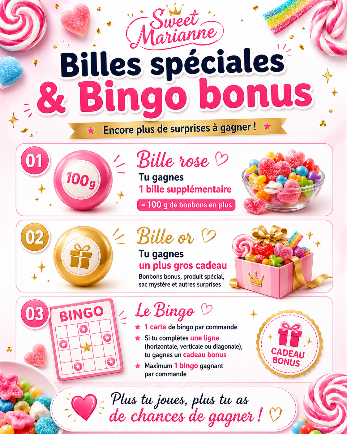 Jeu du bingo - Bonbons mystères : Choisis tes billes et laisse le boulier décider!