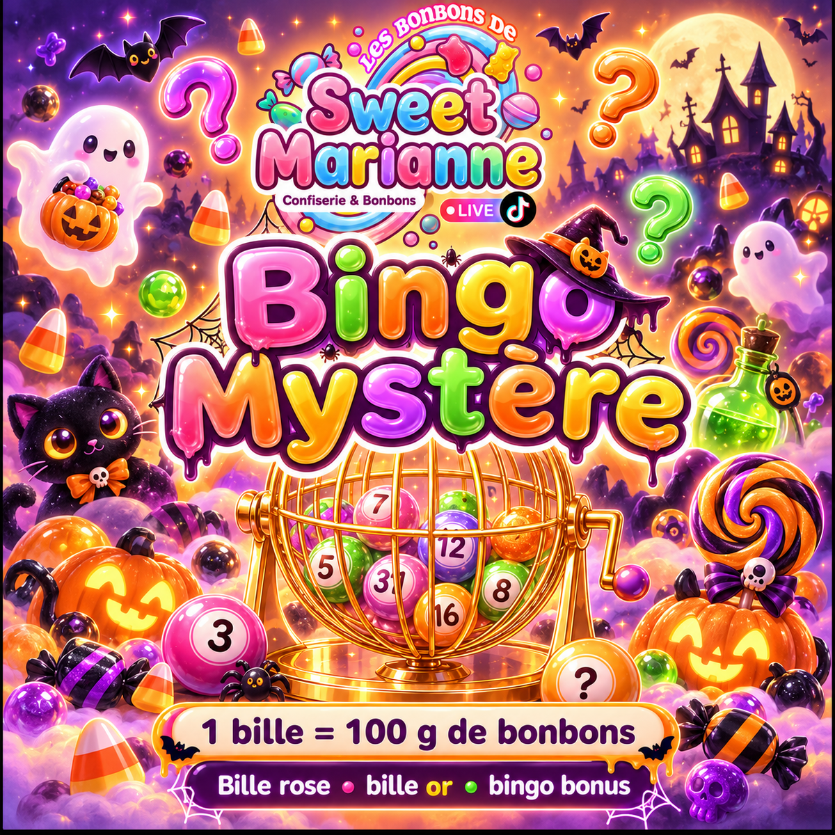 Jeu du bingo - VERSION HALLOWEEN : Choisis tes billes et laisse le boulier décider!