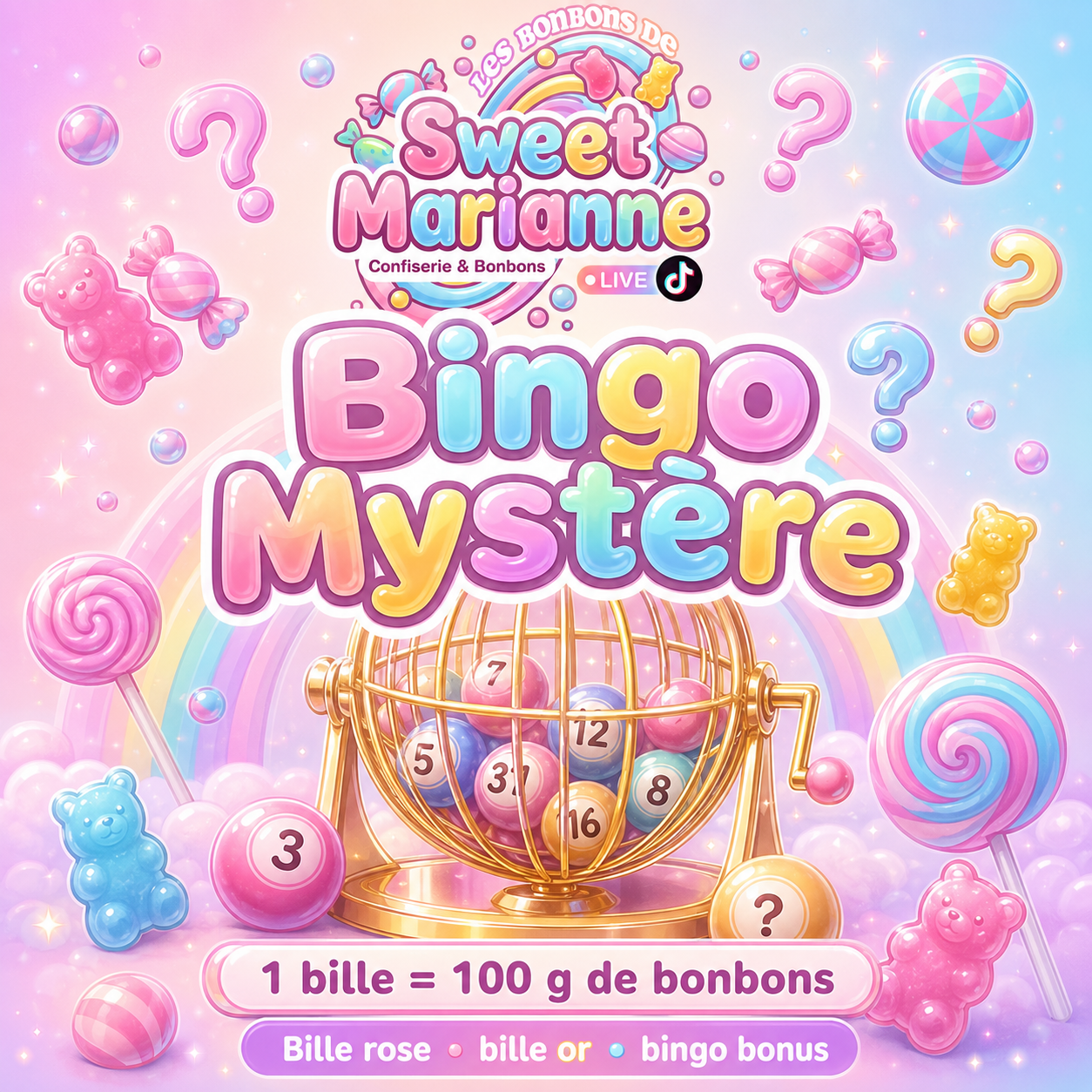 Jeu du bingo - Bonbons mystères : Choisis tes billes et laisse le boulier décider!